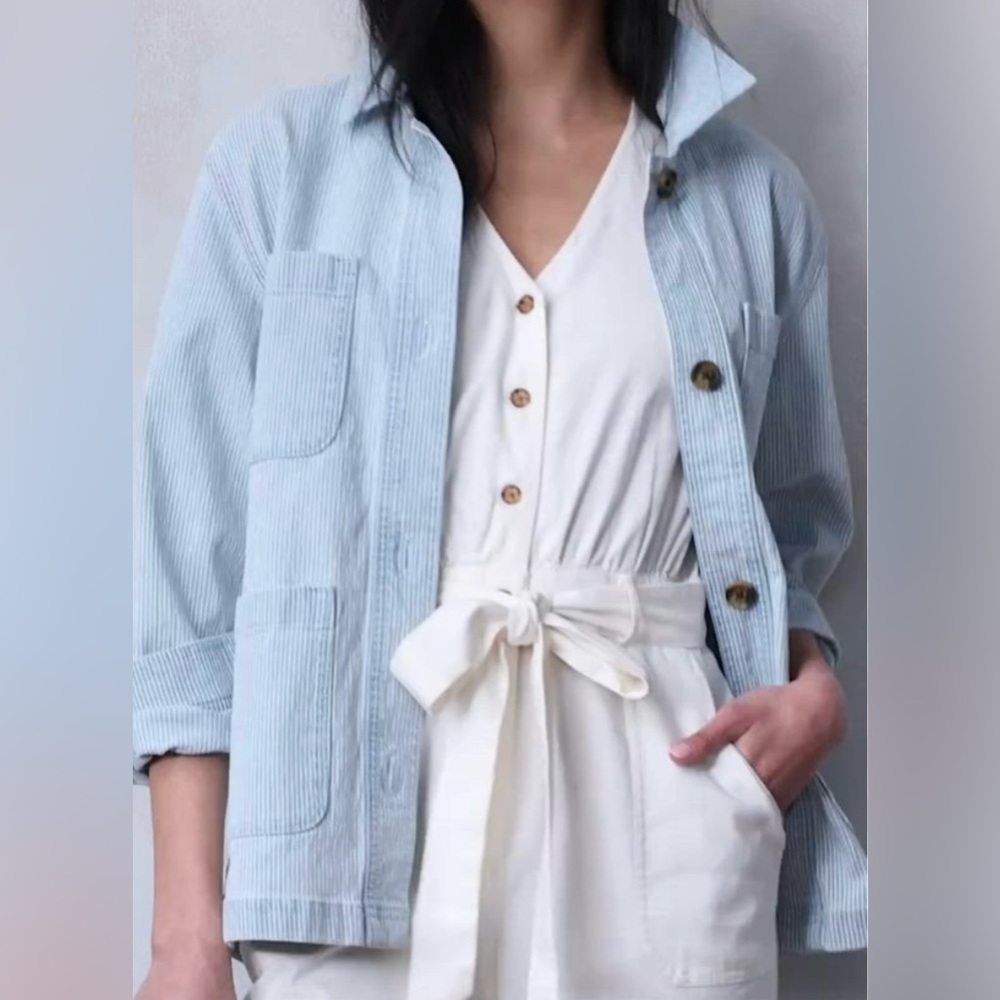 Lauren Conrad Blue and White Striped Button-Down Jacket NWT
